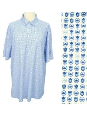 Peter Millar Logo Blue & White Summer Comfort Athletic Golf Shirt- Galveston-‎ L